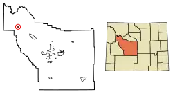 Location of Dunoir in Fremont County, Wyoming.
