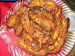 Fried rui served in Dhaka, Bangladesh