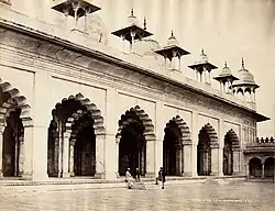 Samuel Bourne, "Front of the Motee Musjid, Agra, 1220," 1863–1869, photograph mounted on cardboard sheet