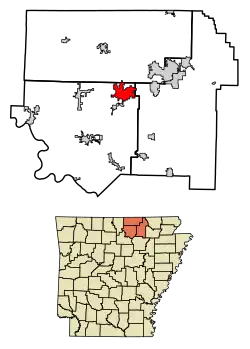 Location of Horseshoe Bend in Fulton County and Izard County and Sharp County, Arkansas.