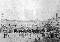 Funeral of Jelačić through square, 1859