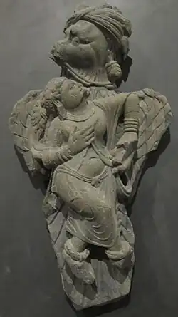 Garuda's abduction of Queen Kakati. Greco-Buddhist art or Gandhara. 200-400 CE.