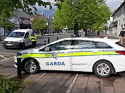 A garda checkpoint on the main street of Maynooth, April 2020.