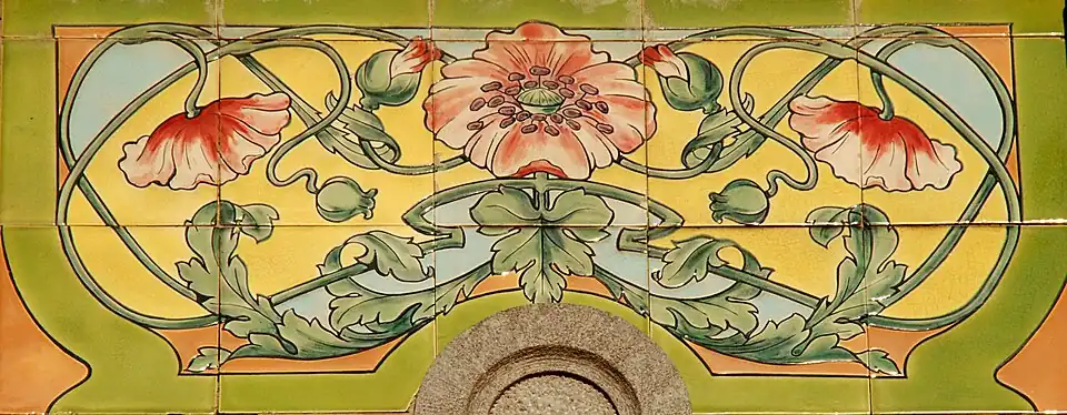 Ceramic panel depicting red poppy flowers