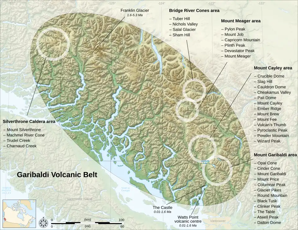 Image 6Map of the Garibaldi Volcanic Belt centers. (from Geology of the Pacific Northwest)