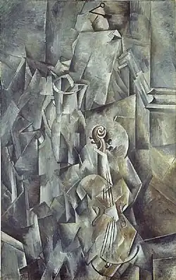 Georges Braque, 1909–10, Pitcher and Violin, oil on canvas, 116.8 × 73.2&nbsp;cm, Kunstmuseum Basel