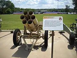 Nebelwerfer 41 rocket launcher on display at the Rock Island Arsenal museum, viewed from the front