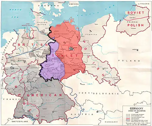 Map showing the Allied zones of occupation in post-war Germany