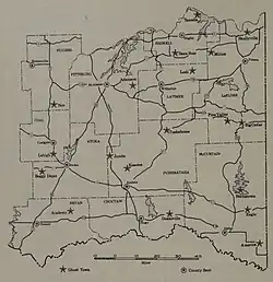 Map of ghost towns in Southeastern Oklahoma