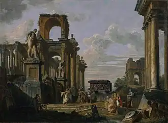 Architectural Capriccio of the Roman Forum with Philosophers and Soldiers (1745-50), oil on canvas, 98.4 x 135 cm., National Museum of Western Art