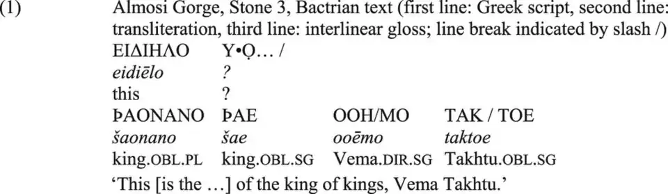 Gloss of a section of the Bactrian inscription on AG Stone 3