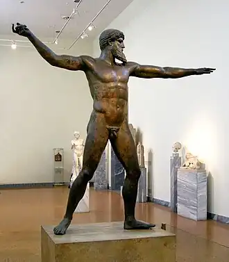 The Artemision Bronze; 460–450 BCE; bronze; height: 2.1 m; National Archaeological Museum (Athens)