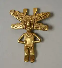 Anthropomorphic pendant; 5th–10th century; gold; height: 4.4&nbsp;cm, width: 3.5&nbsp;cm; Metropolitan Museum of Art (New York City, New York)