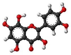 Ball-and-stick model of the gossypetin molecule