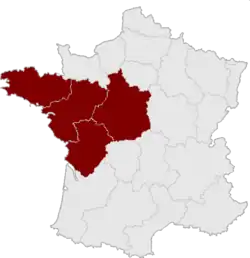 The Grand Ouest according to the Cancéropôle Grand Ouest[8] and the Établissement français du sang (EFS).[9]