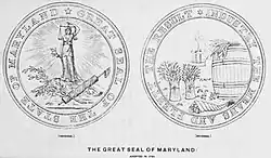 The obverse and reverse of the 1794 to 1817 state seal of Maryland, designed by Peale.