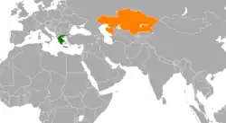 Map indicating locations of Greece and Kazakhstan