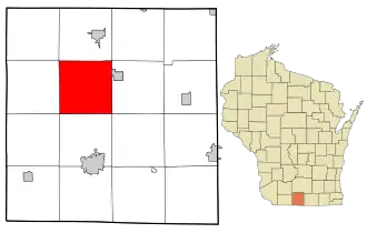 Location in Green County and the state of Wisconsin.