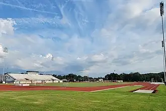Groseclose Track at Brown Stadium, track and field area with stands