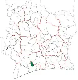 Location in Ivory Coast. Guéyo Department has retained the same boundaries since its creation in 2008.