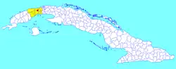 Guanajay municipality (red) within Artemisa Province (yellow) and Cuba