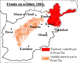 Image 18Map of the situation in Afghanistan in August 2001 until October 2001 (from History of Afghanistan)
