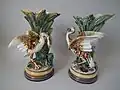 Bird Vases, 1887, Sweden. Coloured glazes, naturalistic in style.
