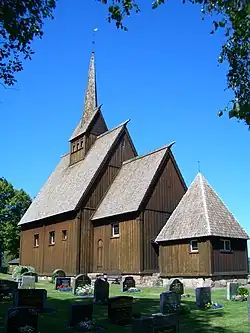 Høyjord Stave Church, only stave church left in Vestfold[38][199]