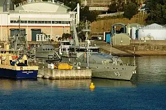 Armidale-class patrol boat HMAS&nbsp;Armidale visiting Waterhen in February 2008.