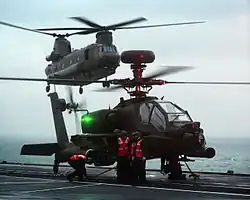 Apache and Chinook at sea on HMS&nbsp;Ocean