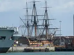 HMS&nbsp;Victory at drydock in Portsmouth Harbour, 2007
