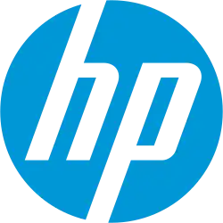 A light blue circle with the stylized italic letters "hp" on it