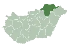 Map of Hungary highlighting Borsod-Abaúj-Zemplén County