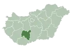 Map of Hungary highlighting Tolna County