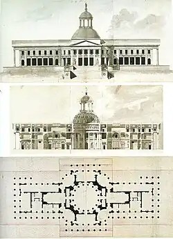 The first monumental design by Desprez, half palace, half museum (1788)