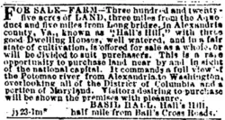 Ad from the Evening Star featuring Hall's Hill, 1872