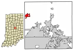 Location of Sheridan in Hamilton County, Indiana.