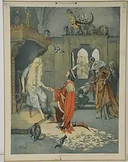 Finding that the slipper fits, educational poster by Hans Printz, 1905