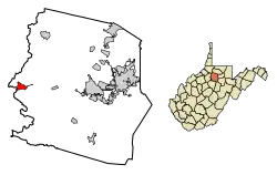Location of Salem in Harrison County, West Virginia (left) and of Harrison County in West Virginia (right)