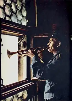 Trumpeter, Hejnalista, in the tower of Saint Mary's Basilica
