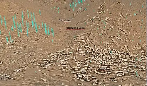 Hellas quadrangle map showing Dao Vallis in the upper middle of the map.