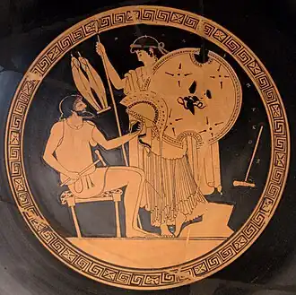 Hephaestus, handing armour to Thetis