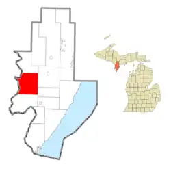 Location within Menominee County and the state of Michigan