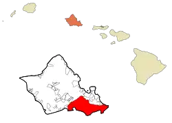 Location of Urban Honolulu and East Honolulu CDPs (combined) within Honolulu County