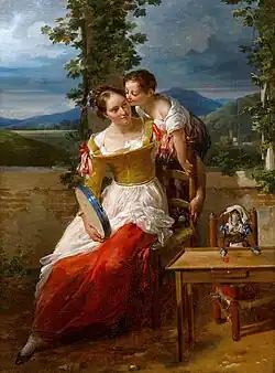 A Mother and Child Playing on a Terrace with a Tambourine and a puppet, 1810/1819