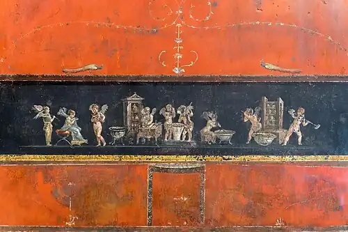 Roman putti frieze, 75–79 AD, fresco, House of the Vettii, Pompeii, Italy[8]
