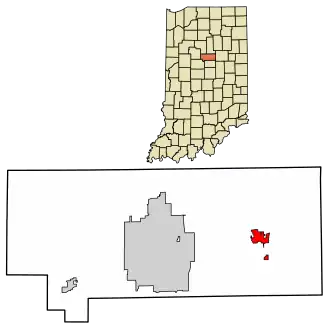 Location of Greentown in Howard County, Indiana.