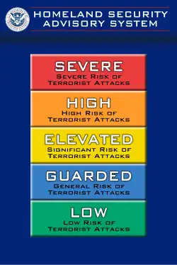 In the United States, orange indicates the second highest threat level of terrorist attack.