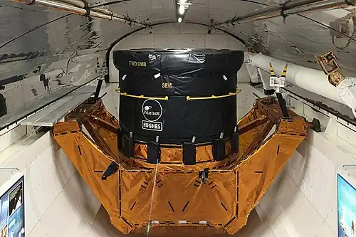 Mock-up of an Orbus 21 kickmotor in Independence, similar to one carried on STS-49 for attachment to Intelsat 603