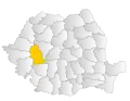 Map of Romania highlighting Hunedoara County